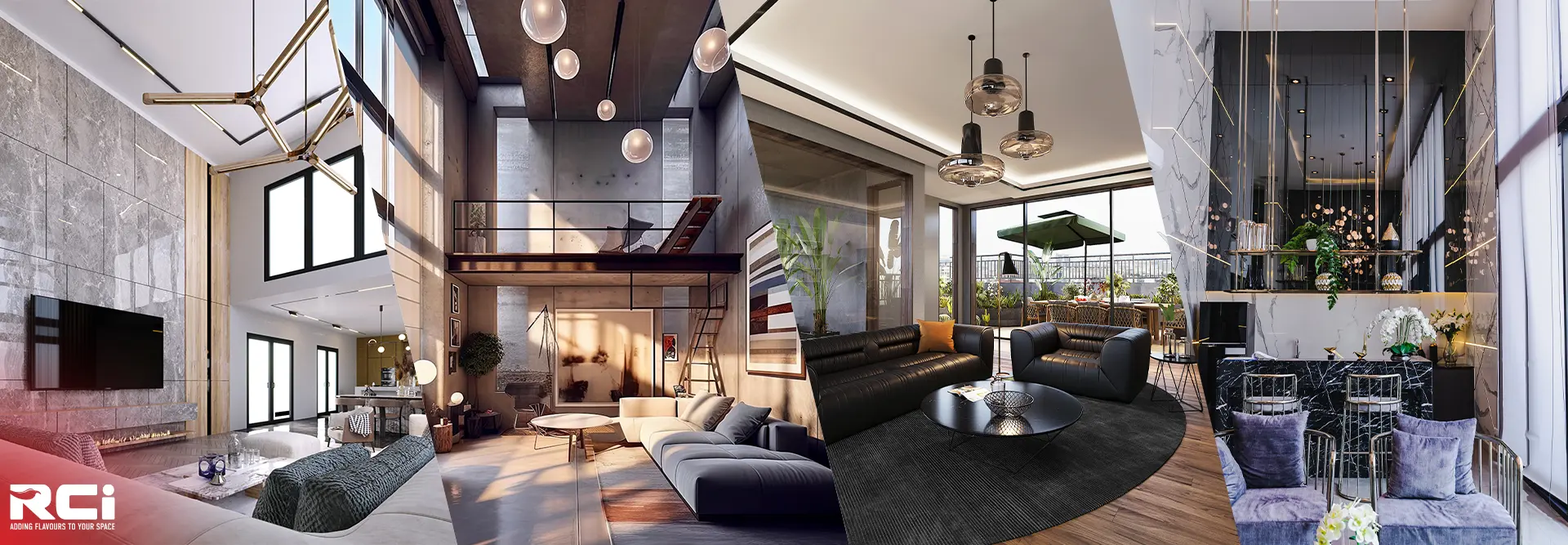 Elegant penthouse interior design showcasing luxurious living spaces by RCi Red Chillies Interiors LLC in Dubai.